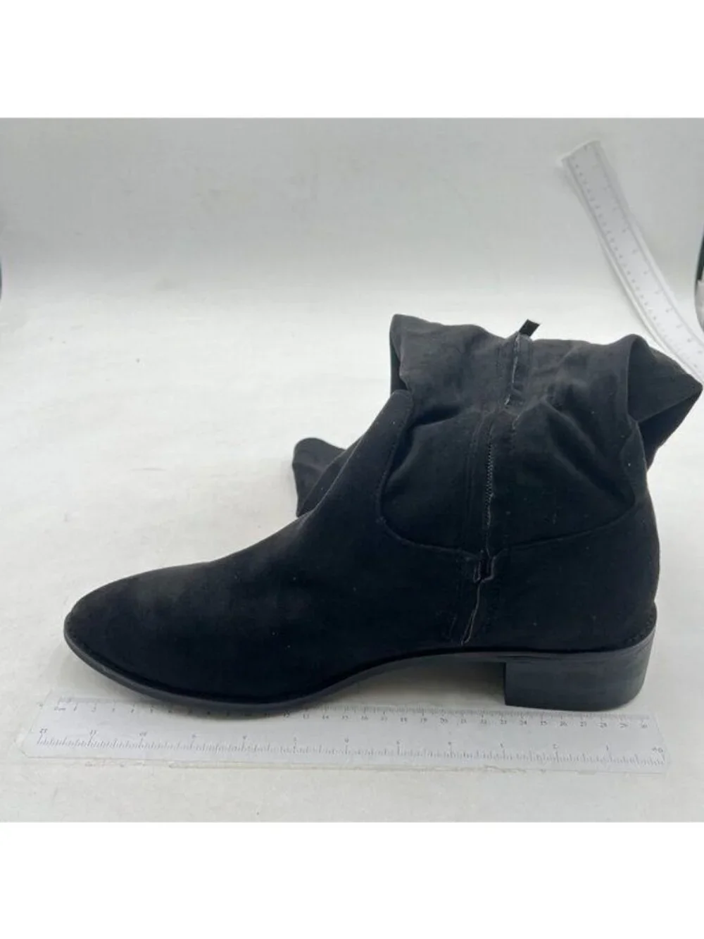 Black Women Sexy Round toe Stretch Faux Suede Low Heel Stitching Thigh High Boot